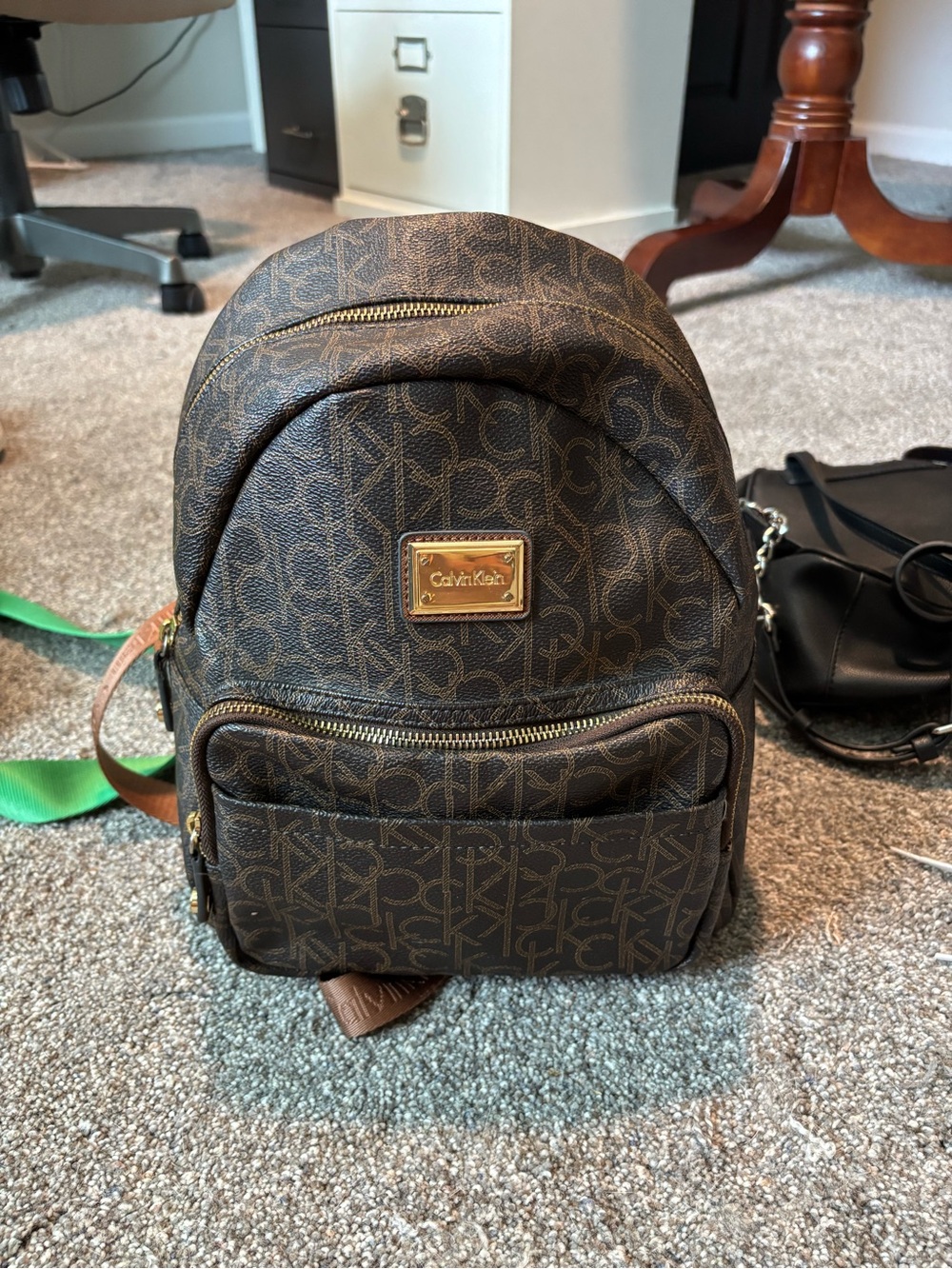 Calvin Klein Monogram Brown Mini Backpack with Gold Plate
